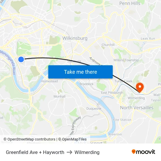 Greenfield Ave + Hayworth to Wilmerding map