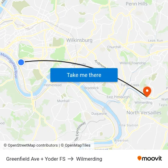 Greenfield Ave + Yoder FS to Wilmerding map