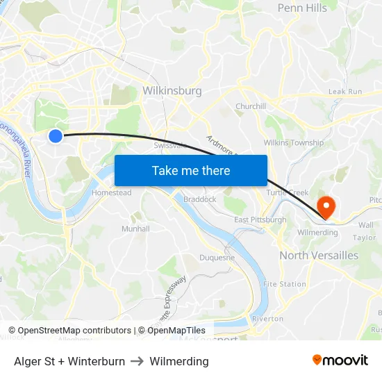 Alger St + Winterburn to Wilmerding map
