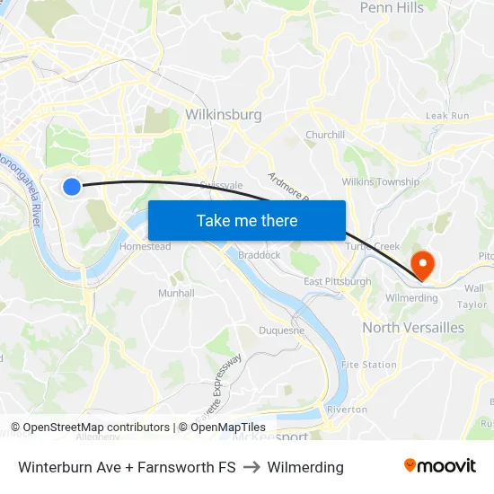 Winterburn Ave + Farnsworth FS to Wilmerding map