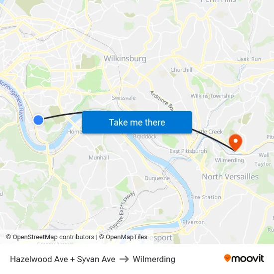 Hazelwood Ave + Syvan Ave to Wilmerding map