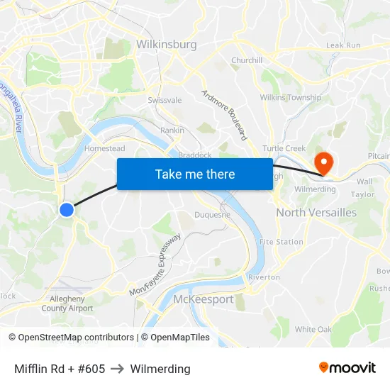 Mifflin Rd + #605 to Wilmerding map