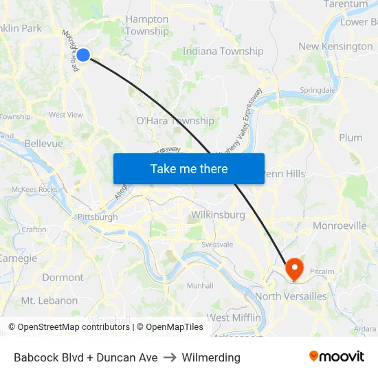 Babcock Blvd + Duncan Ave to Wilmerding map