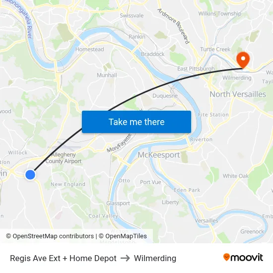 Regis Ave Ext + Home Depot to Wilmerding map