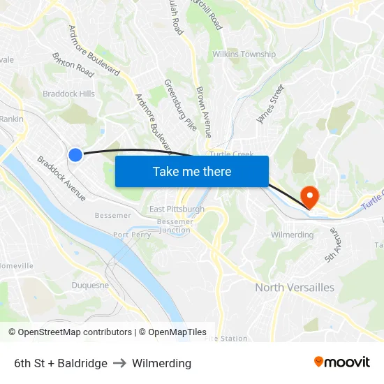6th St + Baldridge to Wilmerding map