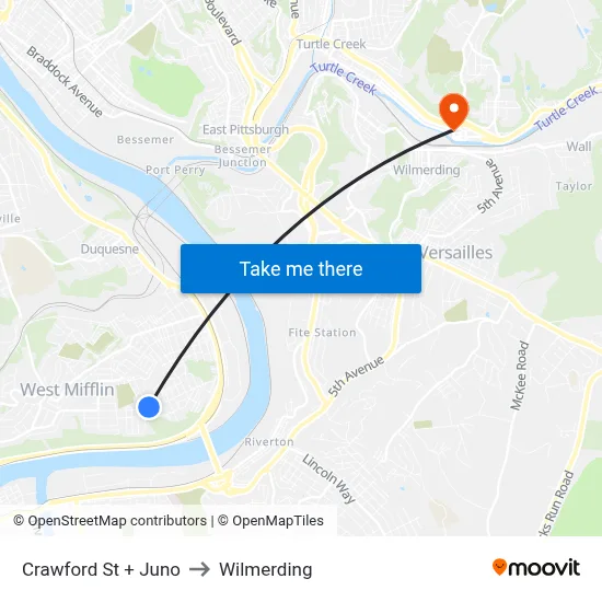 Crawford St + Juno to Wilmerding map