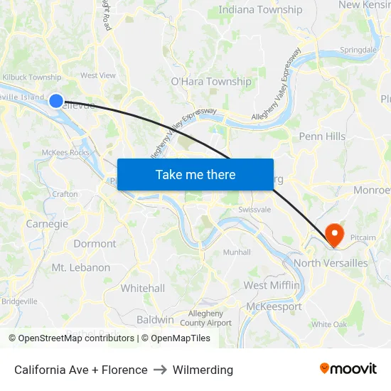California Ave + Florence to Wilmerding map