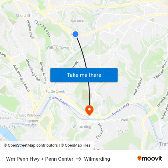 Wm Penn Hwy + Penn Center to Wilmerding map