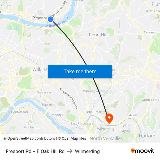 Freeport Rd + E Oak Hill Rd to Wilmerding map