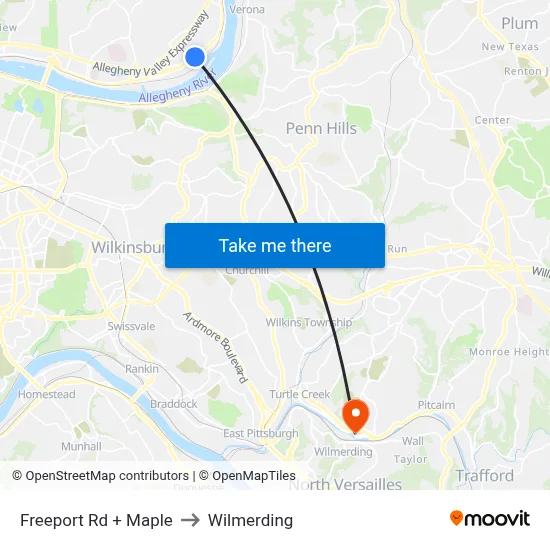 Freeport Rd + Maple to Wilmerding map