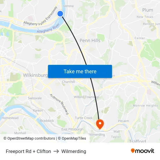Freeport Rd + Clifton to Wilmerding map
