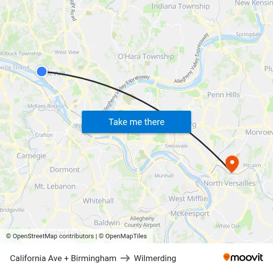 California Ave + Birmingham to Wilmerding map