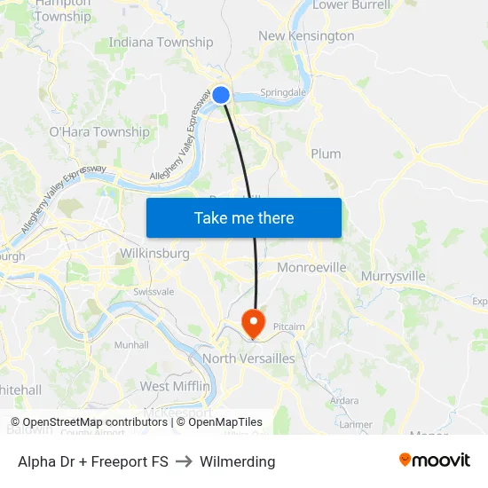 Alpha Dr + Freeport FS to Wilmerding map