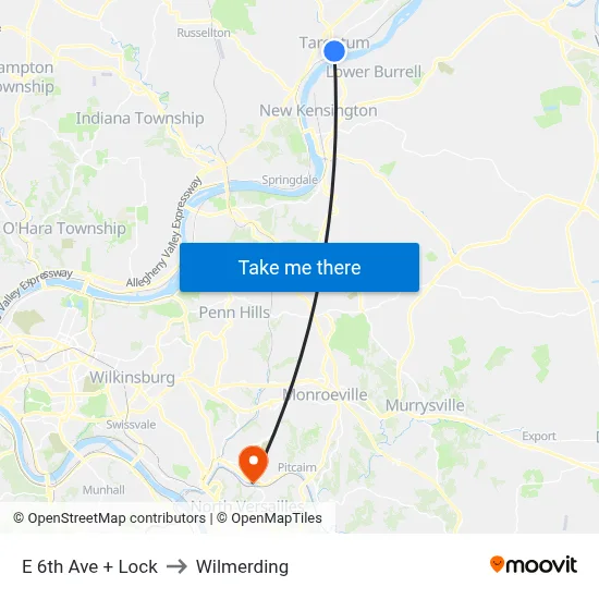 E 6th Ave + Lock to Wilmerding map