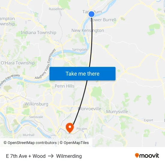 E 7th Ave + Wood to Wilmerding map