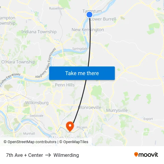 7th Ave + Center to Wilmerding map