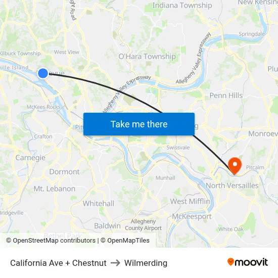 California Ave + Chestnut to Wilmerding map