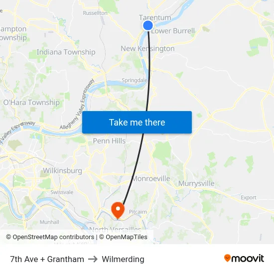 7th Ave + Grantham to Wilmerding map