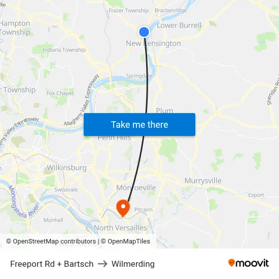 Freeport Rd + Bartsch to Wilmerding map