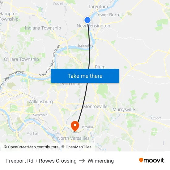 Freeport Rd + Rowes Crossing to Wilmerding map