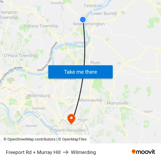 Freeport Rd + Murray Hill to Wilmerding map