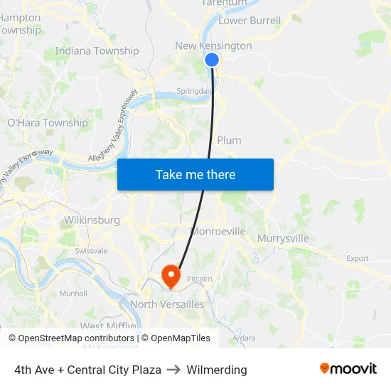4th Ave + Central City Plaza to Wilmerding map