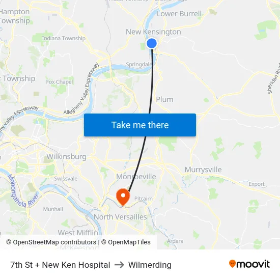7th St + New Ken Hospital to Wilmerding map