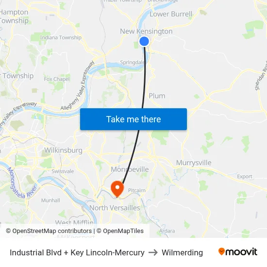 Industrial Blvd + Key Lincoln-Mercury to Wilmerding map