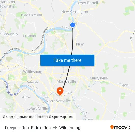Freeport Rd + Riddle Run to Wilmerding map