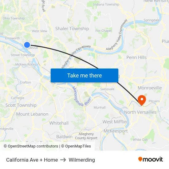 California Ave + Home to Wilmerding map
