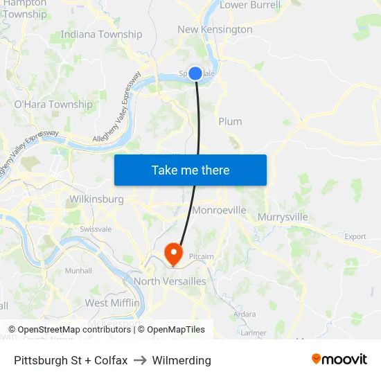 Pittsburgh St + Colfax to Wilmerding map