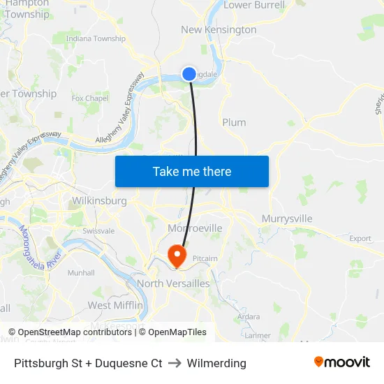 Pittsburgh St + Duquesne Ct to Wilmerding map