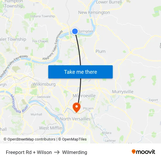 Freeport Rd + Wilson to Wilmerding map