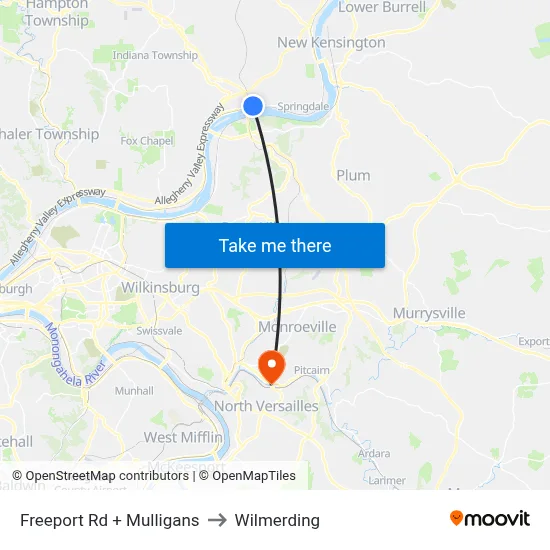 Freeport Rd + Mulligans to Wilmerding map