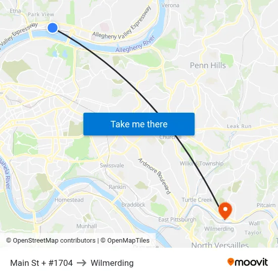 Main St + #1704 to Wilmerding map