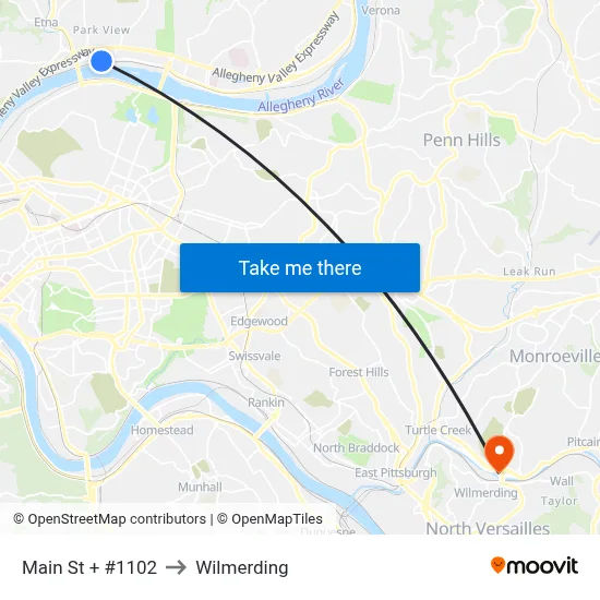 Main St + #1102 to Wilmerding map