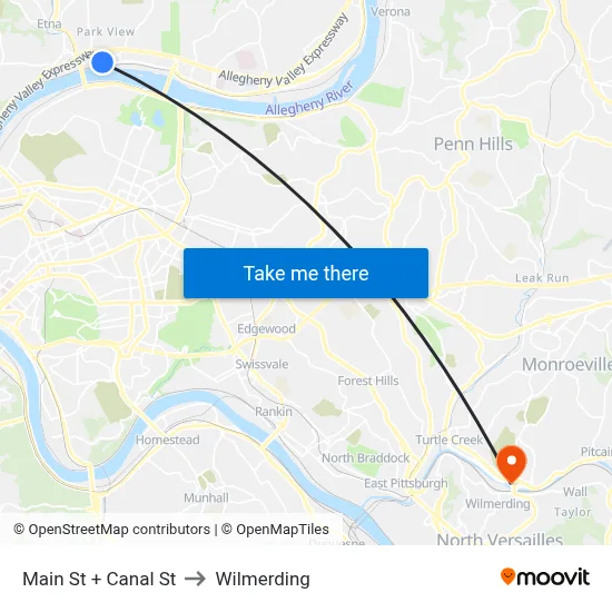 Main St + Canal St to Wilmerding map