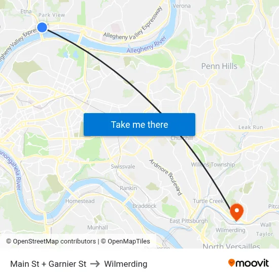 Main St + Garnier St to Wilmerding map