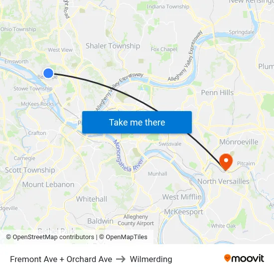Fremont Ave + Orchard Ave to Wilmerding map