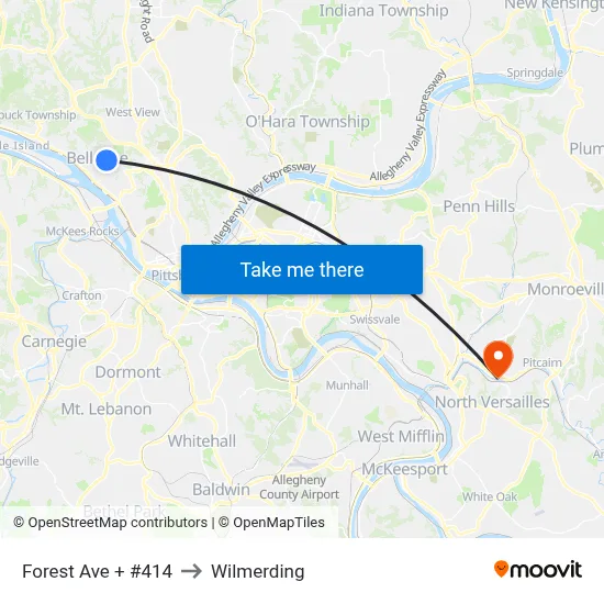 Forest Ave + #414 to Wilmerding map