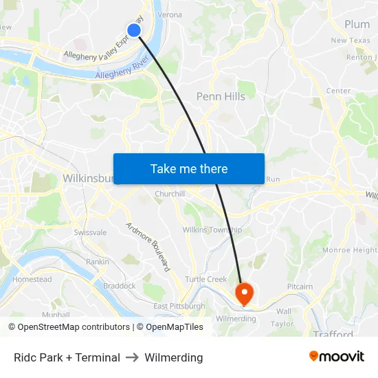 Ridc Park + Terminal to Wilmerding map