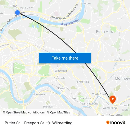 Butler St + Freeport St to Wilmerding map