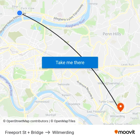 Freeport St + Bridge to Wilmerding map