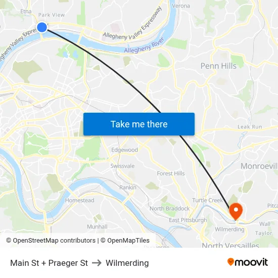 Main St + Praeger St to Wilmerding map