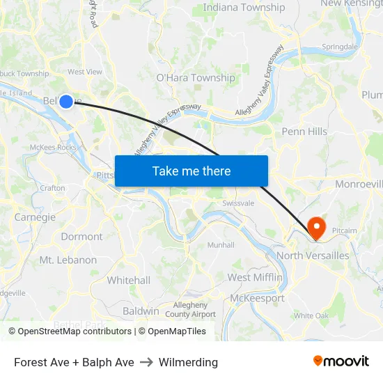 Forest Ave + Balph Ave to Wilmerding map