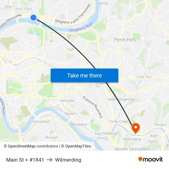 Main St + #1841 to Wilmerding map