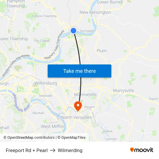 Freeport Rd + Pearl to Wilmerding map