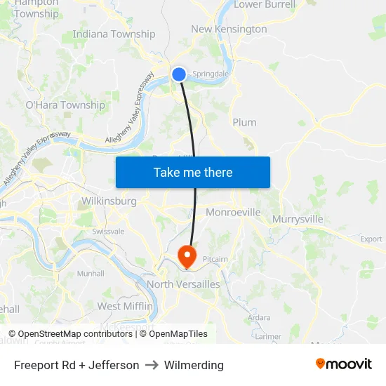 Freeport Rd + Jefferson to Wilmerding map