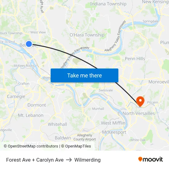 Forest Ave + Carolyn Ave to Wilmerding map