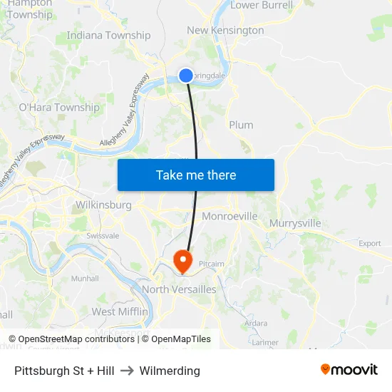 Pittsburgh St + Hill to Wilmerding map